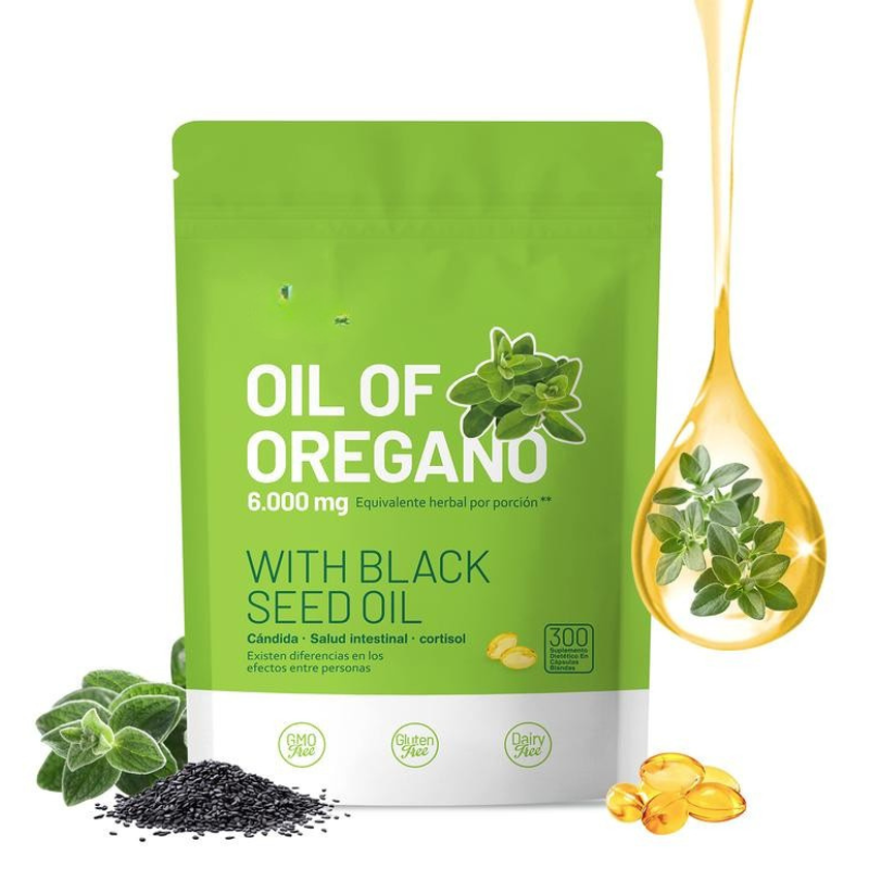 Aceite de Orégano con Aceite de Semilla Negra 300 Cápsulas | Antioxidantes Naturales | Apoyo Nutricional | Suplemento Alimenticio Botánico de Alta Eficacia para la Salud